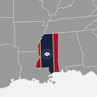 Mississippi state map with flag. Vector illustration.