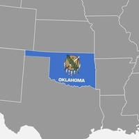 Oklahoma state map with flag. Vector illustration.