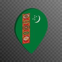 Map pointer with Turkmenistan flag. Vector illustration.