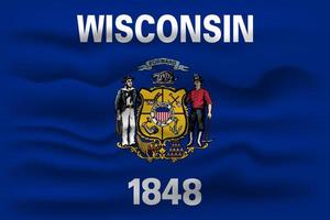 Waving flag of the Wisconsin state. Vector illustration.