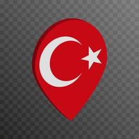 Map pointer with Turkey flag. Vector illustration.