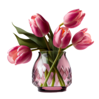 bouquet of tulips. pink tulips in vase png