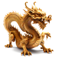 dragón chino hecho de oro representa prosperidad y buena fortuna. concepto de año nuevo chino con trazado de recorte png