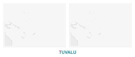 dos versiones del mapa de tuvalu, con la bandera de tuvalu y resaltada en gris oscuro. vector