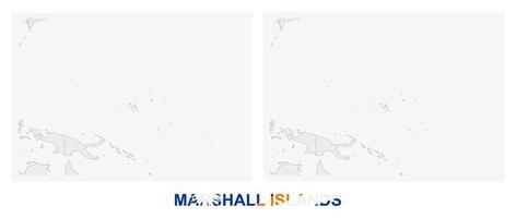 dos versiones del mapa de islas marshall, con la bandera de islas marshall y resaltada en gris oscuro. vector