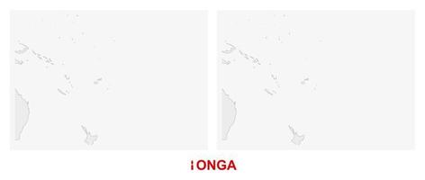 Two versions of the map of Tonga, with the flag of Tonga and highlighted in dark grey. vector