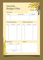 Budget planner floral style monthly planner design template. vector