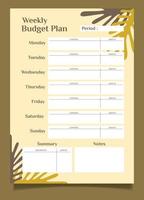 Budget planner floral style weekly planner design template. vector