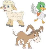 imagen vectorial de oveja, burro y pato, para colorear libro. vector