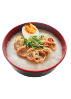 congee porridge with chicken slice, tofu, egg. congee porridge from hong kong. chinese food