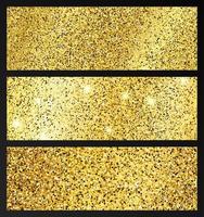 Set of three golden glittering backgrounds with gold sparkles and glitter effect. Banner design. Empty space for your text. Vector illustration