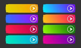 Colorful gradient buttons with arrows. Set of eight modern abstract web buttons. Vector illustration