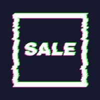 Distorted glitch sale banner with error effect on the edges and in text. Vector illustration.