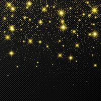 Gold backdrop with stars and dust sparkles isolated on dark transparent background vector