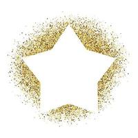 Greeting card with white star frame on golden glitter background. Empty white background. Vector illustration.