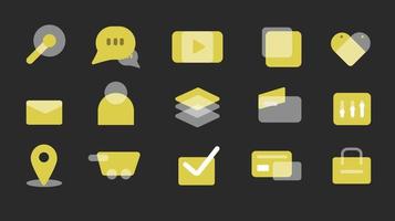 A set of vector icons of modern trend in the style of glass morphism with gradient, blur and transparency.