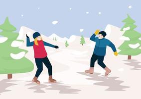 illustration couple outdoor winter activity