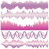 Vector set of sound waves. Audio equalizer. Sound and audio waves isolated on white background