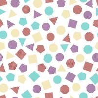 Seamless geometric pattern with multicolored squares, triangles, circles, pentagons, hexagons and heptagons for tissue and postcards. vector