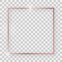 Rose gold shiny square frame with glowing effects and shadows on transparent background. Vector illustration