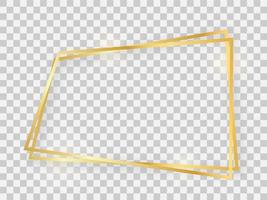 Double gold shiny trapezoid frame with glowing effects and shadows on transparent background. Vector illustration