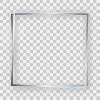 Double silver shiny square frame with glowing effects and shadows. Vector illustration