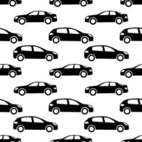 Seamless pattern with black cars on white background. Vector illustration.