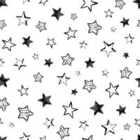 Seamless background of doodle stars. Black hand drawn stars on white background. Vector illustration