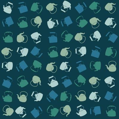 Seamless Colorful Pattern with Kettle. Vector background with different teapots. Endless kitchen texture.