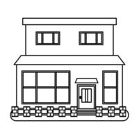 House in thin line style on white background. Vector illustration.