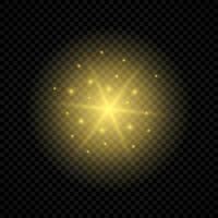 Light effect of lens flares. Yellow glowing lights starburst effects with sparkles on a transparent background. Vector illustration