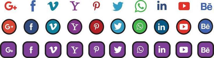 Facebook, twitter, youtube, pinterest, whatsap, linkedin, vimeo. Collection of popular social media logo. Social media icons. Realistic set. Vector editorial