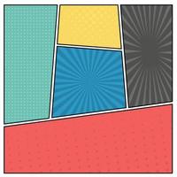 Colorful comic book page background in pop art style. Empty template with rays and dots pattern. Vector illustration