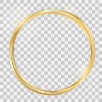 Triple gold shiny circle frame with glowing effects and shadows on transparent background. Vector illustration