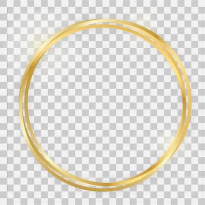 Triple gold shiny circle frame with glowing effects and shadows on transparent background. Vector illustration