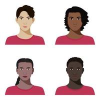 conjunto de iconos vectoriales adolescentes o estudiantes diversos con diferente color de piel en estilo plano realista. vector