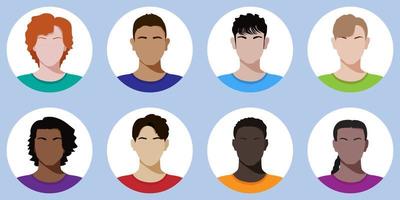 Set of vector teenagers or students diverse badges with different hairstyles in flat style. Collection of youth avatars