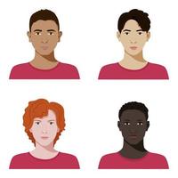 Set of vector teenagers or students diverse avatars with different color of skin in realistic flat style.