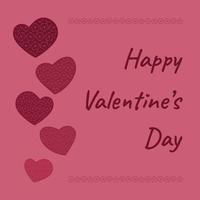 Happy Valentine's Day monochrome greeting card with hearts with floral pattern. Vector illustration, background, banner, leaflet in viva magenta color