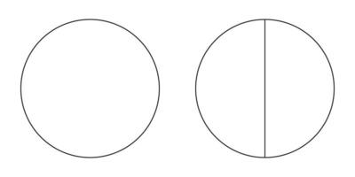 Pie chart, diagram set, one and two sections or steps. Circle icons for infographic, presentation, web design, user interface. Simple business chart. vector