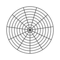 Polar grid of 11 segments and 8 concentric circles. Blank polar graph paper. Circle diagram of lifestyle balance. Wheel of life template. Coaching tool. vector