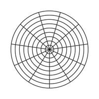 cuadrícula polar de 11 segmentos y 8 círculos concéntricos. papel cuadriculado polar en blanco. diagrama circular del equilibrio del estilo de vida. plantilla de la rueda de la vida. herramienta de entrenamiento. vector