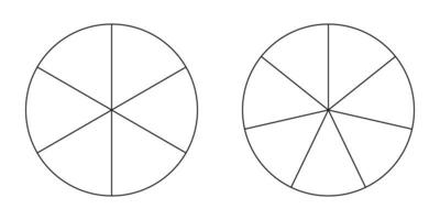 Pie chart, diagram set, six and seven sections or steps. Circle icons for infographic, presentation, web design, user interface. Simple business chart.