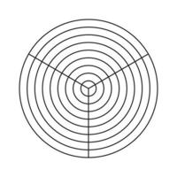 Wheel of life template. Simple coaching tool for visualizing all areas of life. Polar grid of 3 segments and 8 concentric circles. Blank polar graph paper. Circle diagram of life style balance. vector