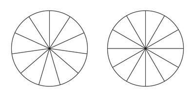 Pie chart, diagram set, eleven and twelve sections or steps. Circle icons for infographic, presentation, web design, user interface. Simple business chart.