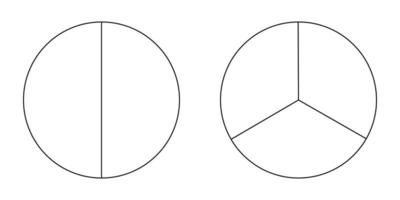 Pie chart, diagram set, two and three sections or steps. Circle icons for infographic, presentation, web design, user interface. Simple business chart.