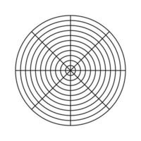 Polar grid of 8 segments and 10 concentric circles. Blank polar graph paper. Circle diagram of lifestyle balance. Wheel of life template. Coaching tool. vector