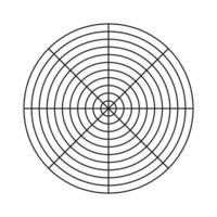 cuadrícula polar de 8 segmentos y 10 círculos concéntricos. papel cuadriculado polar en blanco. diagrama circular del equilibrio del estilo de vida. plantilla de la rueda de la vida. herramienta de entrenamiento. vector