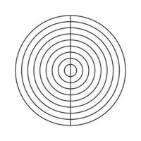 Polar grid of 8 concentric circles and 2 degrees steps. Circle diagram divided on segments. Blank polar graph paper. Wheel of life or habits tracker. vector