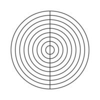 cuadrícula polar de 8 círculos concéntricos y pasos de 2 grados. diagrama circular dividido en segmentos. papel cuadriculado polar en blanco. rueda de la vida o rastreador de hábitos. vector